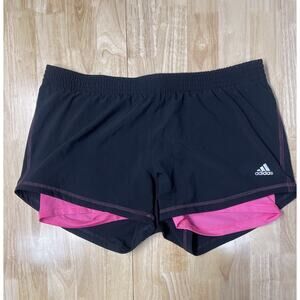 Women’s Black Adidas Running Shorts Climalite W/ Pink Liner Size L 4in Inseam